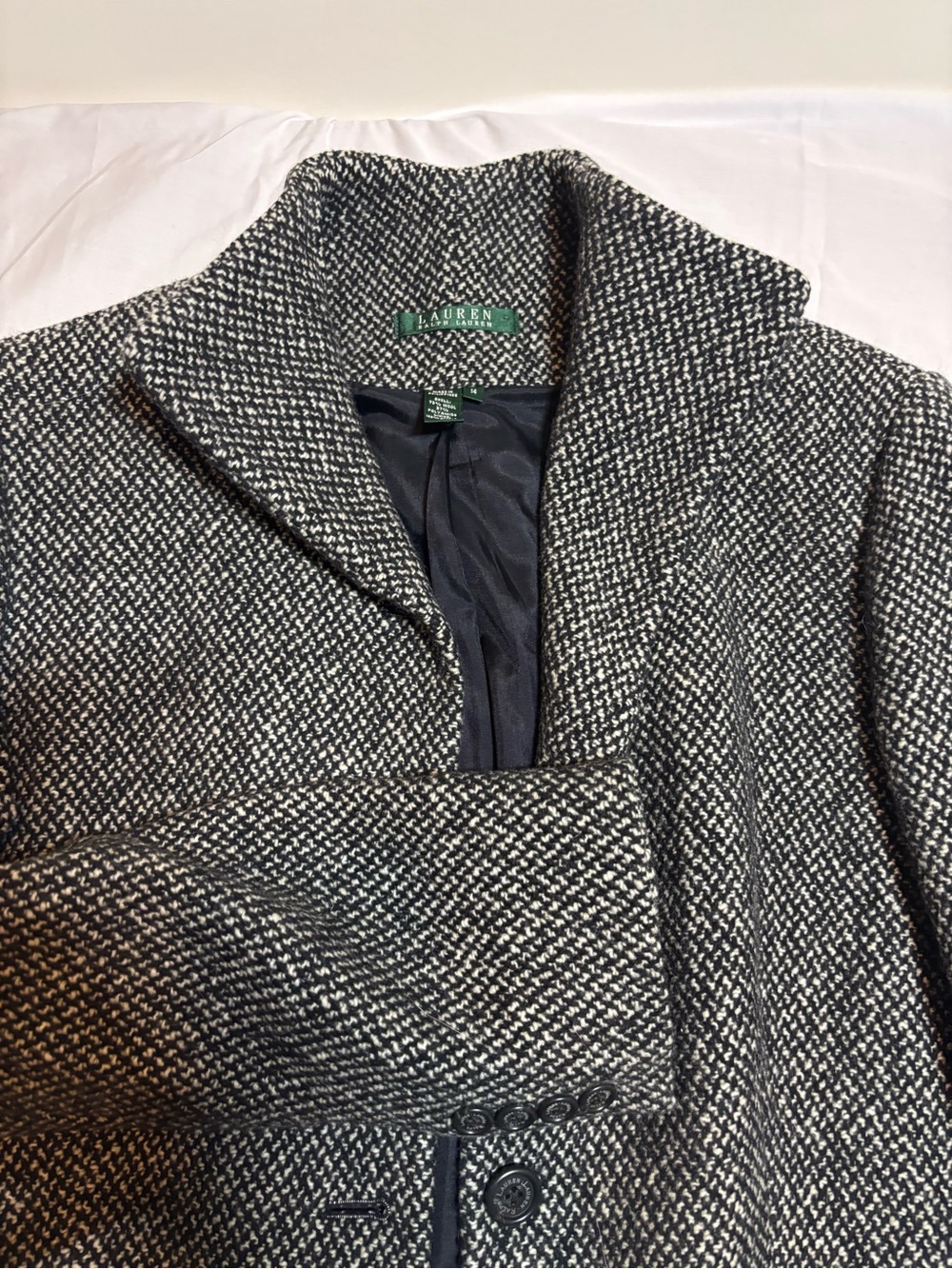 Ralph Lauren Black and White Herringbone Wool-Blend Blazer